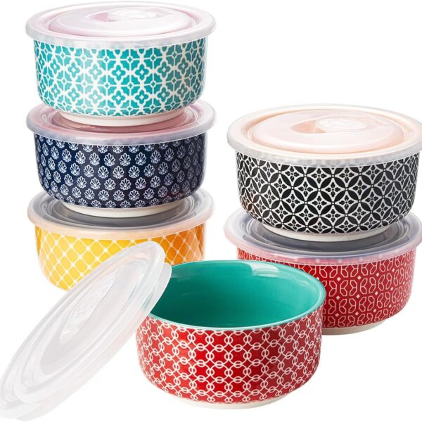 DOWAN Ramekins with Lids 4 oz Oven Safe for Creme Brulee Souffle, Ceramic Custard Cups for Baking, Small Bowls for Pudding Dip Ice Cream, Set of 6, Vibrant Colors