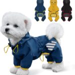 Dog Raincoat, Waterproof Dog Rain Jacket with Hood, Rain Coat with Leash Hole, Reflective Strap for Small Medium Dogs, Lightweight Puppy Clothes(Blue,M)