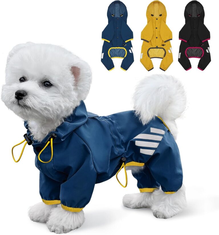 Dog Raincoat, Waterproof Dog Rain Jacket with Hood, Rain Coat with Leash Hole, Reflective Strap for Small Medium Dogs, Lightweight Puppy Clothes(Blue,M)