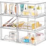 Plastic Drawers Storage, 6 Pack Clear Stackable Storage Drawers, Acrylic Storage Bins with Drawers for Fridge Organizers, Small PlasticDrawers Stackable for Makeup Organizers Cosmetic Display