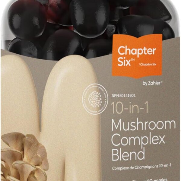 Zahler Chapter Six 10 in 1 Mushroom Complex Blend, Raspberry Flavored 60 Count.