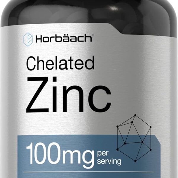 Horbach Chelated Zinc Supplement 100mg | 250 Tablets | High Potency & Superior Absorption | Vegetarian, Non-GMO, Gluten Free