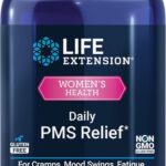 Life Extension Daily PMS Relief, Menstrual Comfort Supplement, PMS-Related Cramps, Lower Back discomfort, Mood, Ginger, Magnesium, B6, Gluten-Free, Non-GMO, 60 Capsules