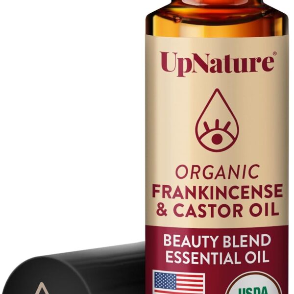 UpNature Beauty Castor Oil Roll On Eye Roller - 100% Organic Frankincense and Castor Oil for Face, Dark Circles, Fine Lines, Under Eyes and Skin