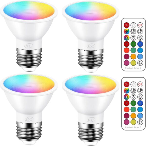 ILC Par16 LED Light Bulbs 40 Watt Equivalent Color Changing E26 Screw 45, 12 Colors Dimmable Warm White 2700K RGB LED Spot Light Bulb with 5W Remote Control,(Pack of 4)