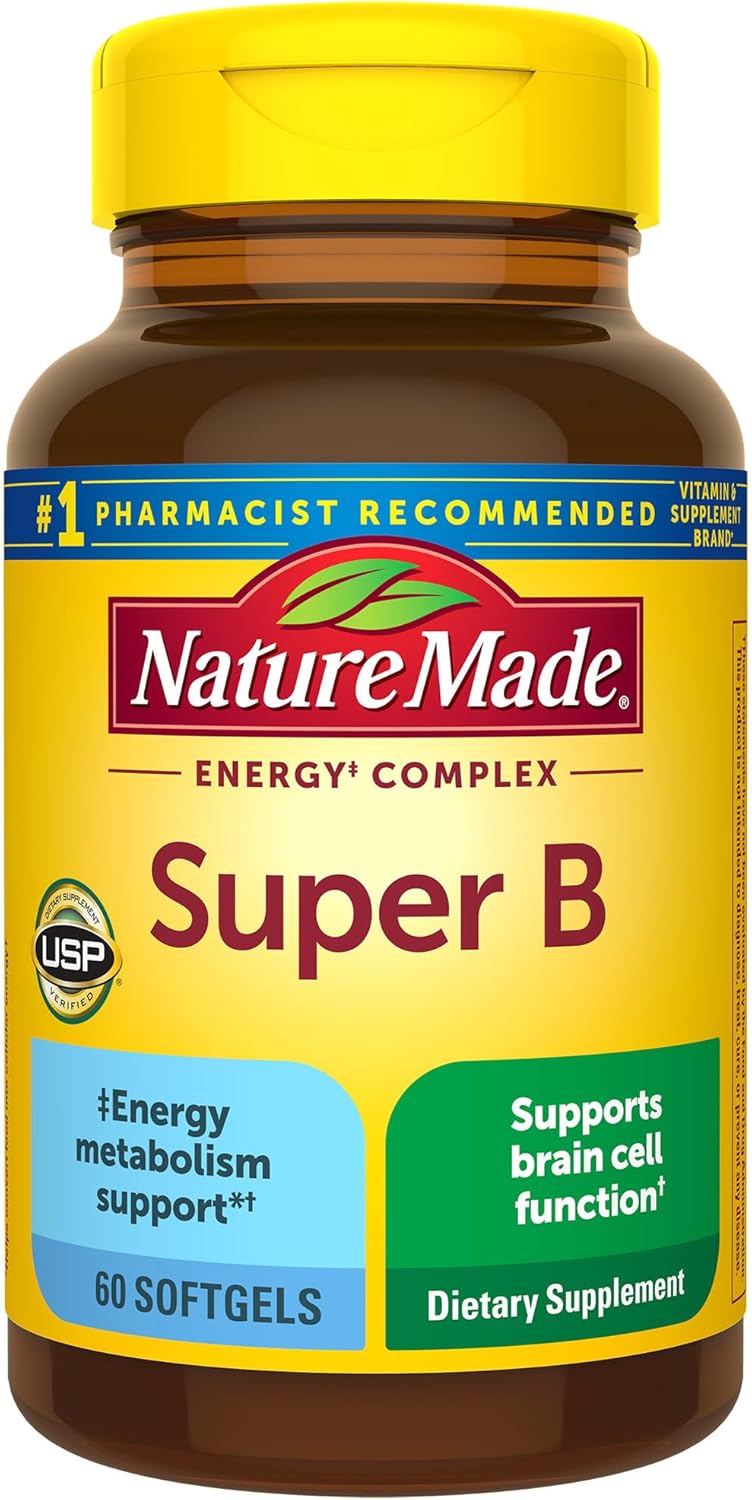 Nature Made Super B Complex Vitamins for Women and Men, Dietary Supplement for Energy Metabolism Support, Super Vitamin B Complex, 60 Softgels, 60 Day Supply Nature Made Super B Complex Vitamins for Women and Men, Dietary Supplement for Energy Metabolism Support, Super Vitamin B Complex, 60 Softgels, 60 Day Supply