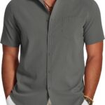 COOFANDY Men's Casual Short Sleeve Button Down Summer Beach Shirt Lightweight Textured Wrinkle Free Stretch Shirts