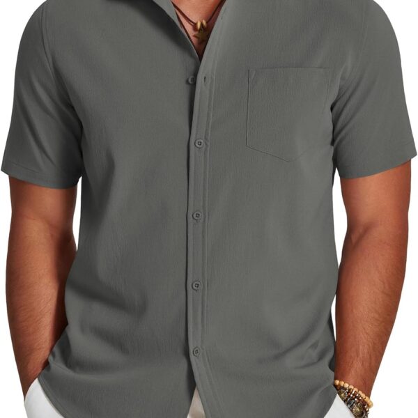COOFANDY Men's Casual Short Sleeve Button Down Summer Beach Shirt Lightweight Textured Wrinkle Free Stretch Shirts