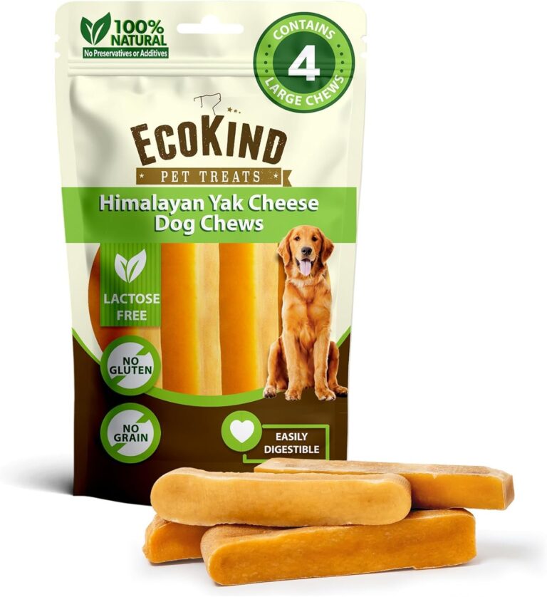 EcoKind Yak Cheese Himalayan Dog Chews, Yak Chews for Large Dogs, Long Lasting Bone for Aggressive Chewers, 3 Ingredients, Natural High Protein Treats, No Additives, Lactose Free, Large - 4 Pack
