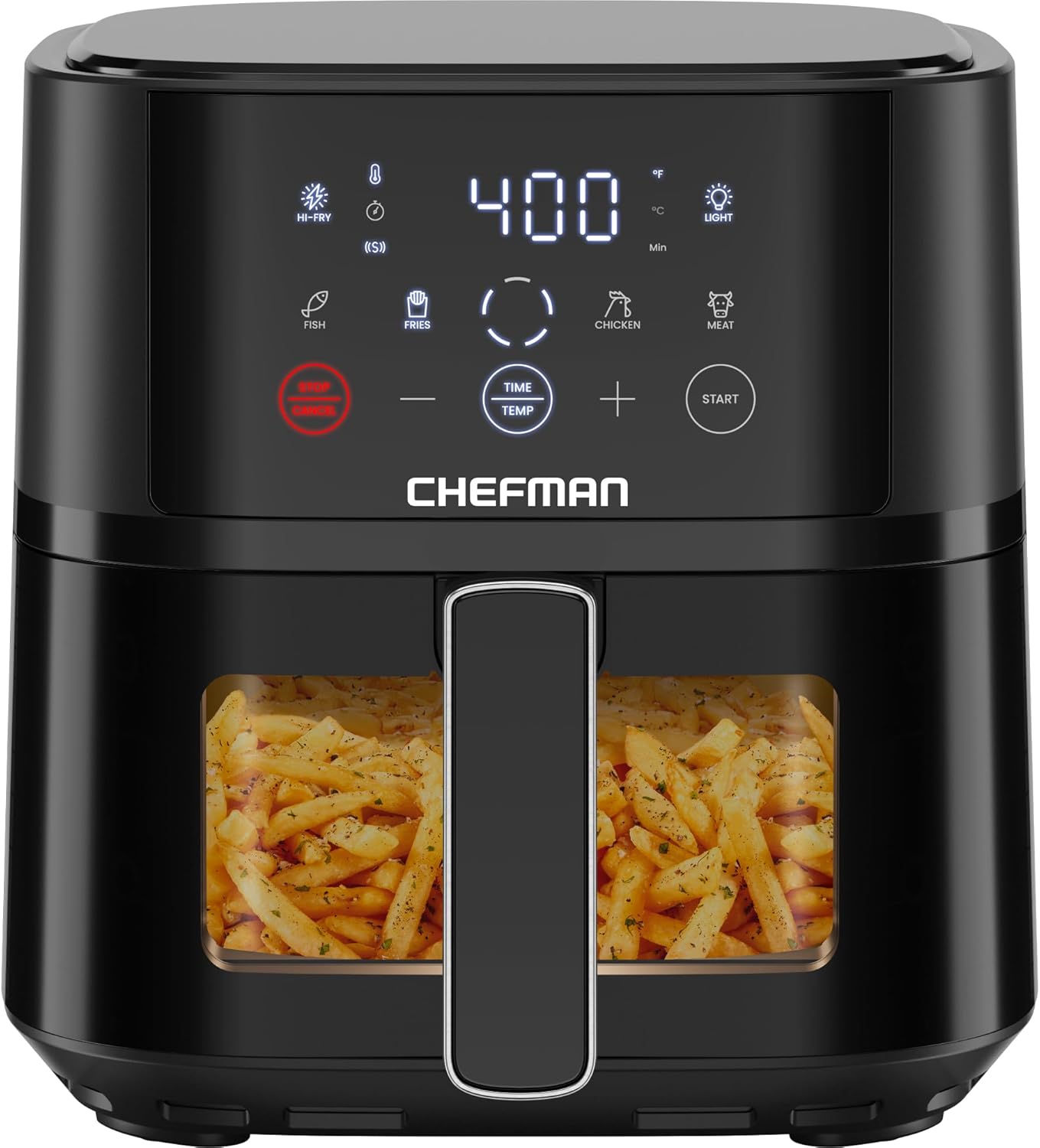 Chefman Air Fryer 4 QT Compact Airfryer for Quick & Easy Meals, Features Hi-Fry Technology for Extra Crisp, Easy-View Window, Touch Controls with 4 Presets, Nonstick & Dishwasher Safe Basket - Black Chefman Air Fryer 4 QT Compact Airfryer for Quick & Easy Meals, Features Hi-Fry Technology for Extra Crisp, Easy-View Window, Touch Controls with 4 Presets, Nonstick & Dishwasher Safe Basket - Black