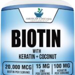 American Standard Supplements Biotin 20,000mcg with Keratin, Coconut Powder and Zinc, Biotin Supplement for Women and Men,120 Veggie Capsules, 120 Day Supply