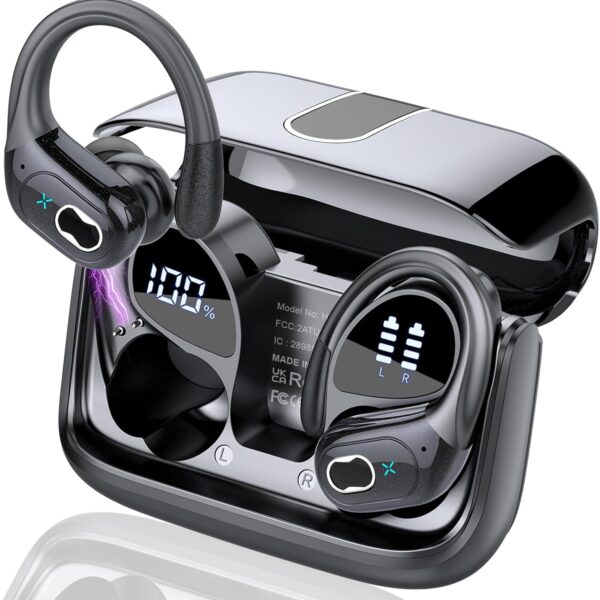 Wireless Earbuds 75hrs Bluetooth 5.4 Headphone Sport, 2026 Bluetooth Earbuds Stereo Deep Bass Over Ear Bud with Earhooks, ENC Noise Cancelling Mic, IPX7 Waterproof Earphone for Gym/Running/Workout