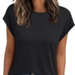 AUTOMET Women's Cap Sleeve T Shirts for Summer - Soft Stretchy Tops for Business Casual Shirts Everyday Wear