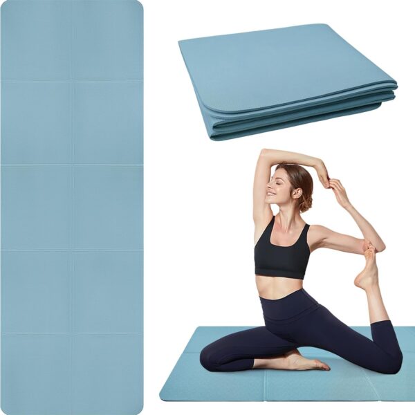 Foldable Yoga Mat, Upgraded Non-Slip Portable Fitness Mat, Waterproof TPE Travel Yoga Mat for Pilates, Gymnastics, Training & Workout, High-Density Durable Sports Mat, 72 x 24 x 0.2 Inch