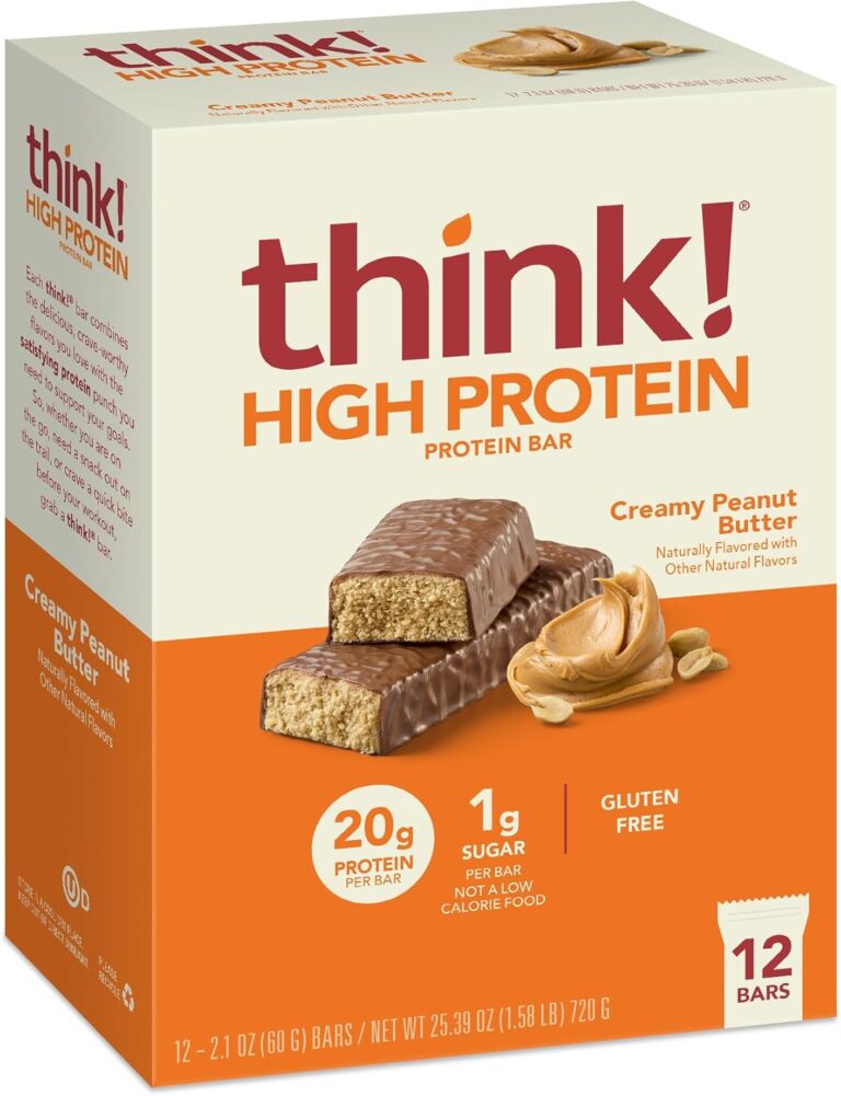 think! Protein Bars, High Protein Snacks, Gluten Free, Kosher Friendly, Creamy Peanut Butter, Nutrition Bars, 2.1 Oz per Bar, 12 Count (Packaging May Vary)