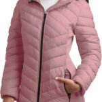 Reebok Womens Puffer Jacket - Midweight Quilted Snow Glacier Shield Full Zip Winter Coat for Women with Hood & Zip Pockets