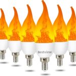 Bestview LED Flame Effect Light Bulbs,3 Modes Flickering Light Bulbs, Smart E12 Chandelier Base Candle Fire Light Bulb for Halloween, Christmas,Party, Porch Indoor&Outdoor Home Decoration -6 Pack