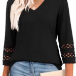 XIEERDUO 3/4 Length Sleeve Womens Tops Dressy Casual Blouses for Women 2026 Trendy V Neck T Shirts Summer Clothes