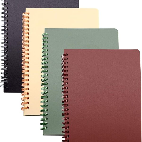 Yansanido Spiral Notebook, 4 Pcs 8.3 Inch x 5.9 Inch A5 Thick Plastic Hardcover 8mm Ruled 4 Color 80 Sheets -160 Pages Journals for Study and Notes (style 10-Wine Red,Brown,Green,ivory, A5)