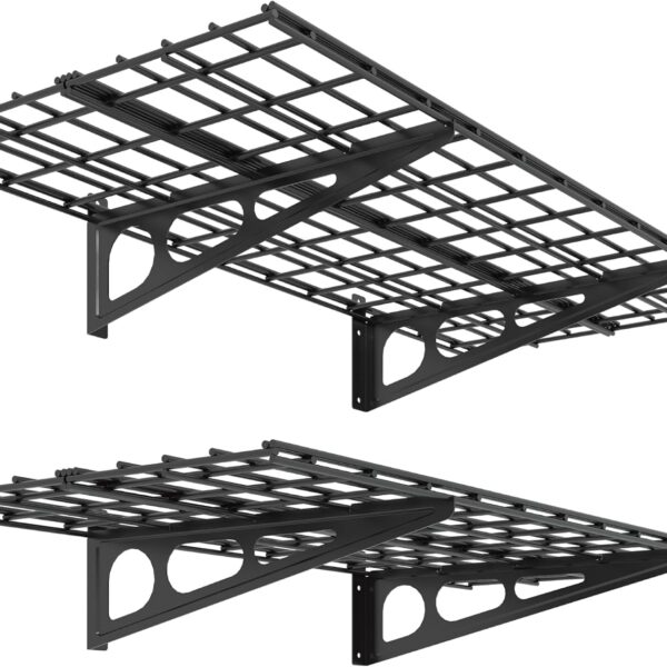 FLEXIMOUNTS 2-Pack 2x4ft 24-inch-by-48-inch Wall Shelf Garage Storage Rack Wall Mounted Floating Shelves, Black, Classic Series