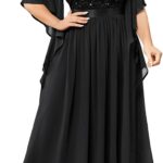 Miusol Women's Plus Size Sequin Lace with Ruffle Cape Cloak Sleeves Elegant Evening Gown Wedding Guest Maxi Dress
