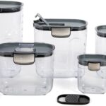 ProKeeper+ Airtight Food Storage Container Set  Clear Plastic Flour and Sugar Canister Set with Magnetic Accessories for Kitchen Organization (Grey, 9-Piece)