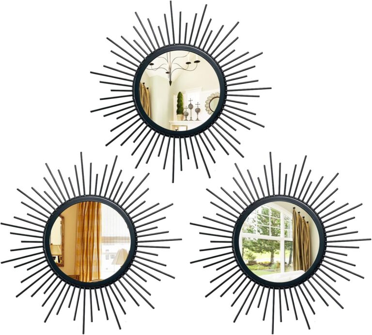 Cityelf 3 Set Black Sunburst Mirrors for Wall Decorative Metal Mirrors Small Mirror Sets Decor Hanging Mirror Wall Sculpture for Bedroom Living Room Entryway