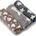 1 Pack 3 Puppy Blankets Super Soft Warm Sleep Mat Grey Cute Print Fluffy Fleece Pet Flannel Throw Dog Blankets for Small Dogs Cats,Star&Bone&Love- Small (23"x15")
