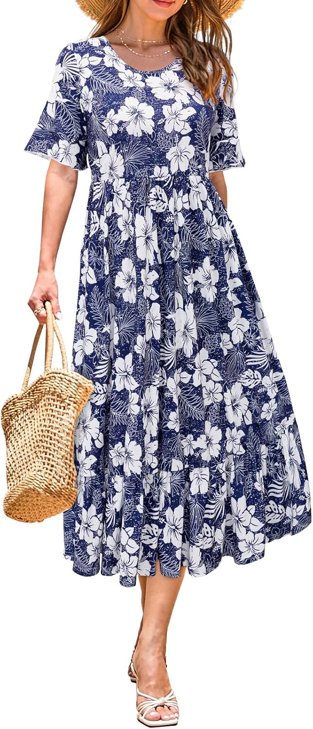 STYLEWORD Women's Summer 2026 Casual Short Sleeve Tiered Flowy Spring Dress Long Midi Beach Sundress Vacation Outfits STYLEWORD Women's Summer 2026 Casual Short Sleeve Tiered Flowy Spring Dress Long Midi Beach Sundress Vacation Outfits