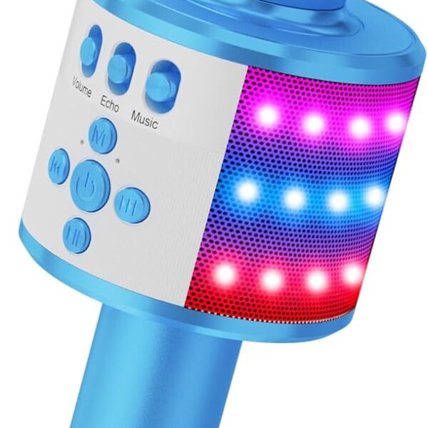 BONAOK Karaoke Microphone for Kids & Adults - Bluetooth Microphones Singing Mic with Disco Lights, Echo Effect, Built-in Speaker Portable Karaoke Player for Party Travel Gifts Q78(Blue)
