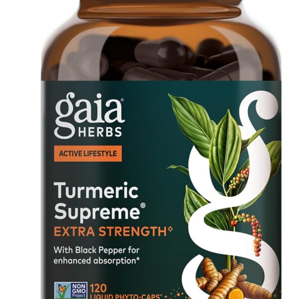 Gaia Herbs Turmeric Supreme Extra Strength - Supports Occasional Discomfort from Normal Wear & Tear* - with Turmeric Curcumin & Black Pepper - 120 Vegan Liquid Phyto-Caps (Up to 120 Servings)