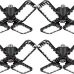 Tudoccy LED Garage Light 4 Pack, 180W Ultra Bright LED Shop Light with 4 Adjustable Panels, 18000LM E26/E27 Base Deformable Ceiling Fixtures for Garage, Workshop, Attic, Basement, Barn (Black-4 Pack)