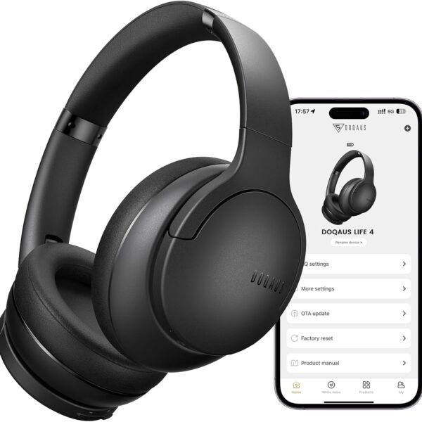 DOQAUS Bluetooth Headphones Over Ear Wireless, 90H Playtime, BT 5.4, 9 EQ Modes via App, Movie & Sleep Mode, HiFi Deep Bass, Memory Foam for Travel, Gym, Phone, PC Stocking Stuffers