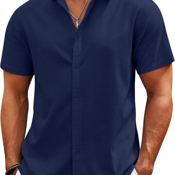 COOFANDY Mens Casual Beach Shirts Short Sleeve Button Down Shirts Summer Vacation Untucked Dress Shirts