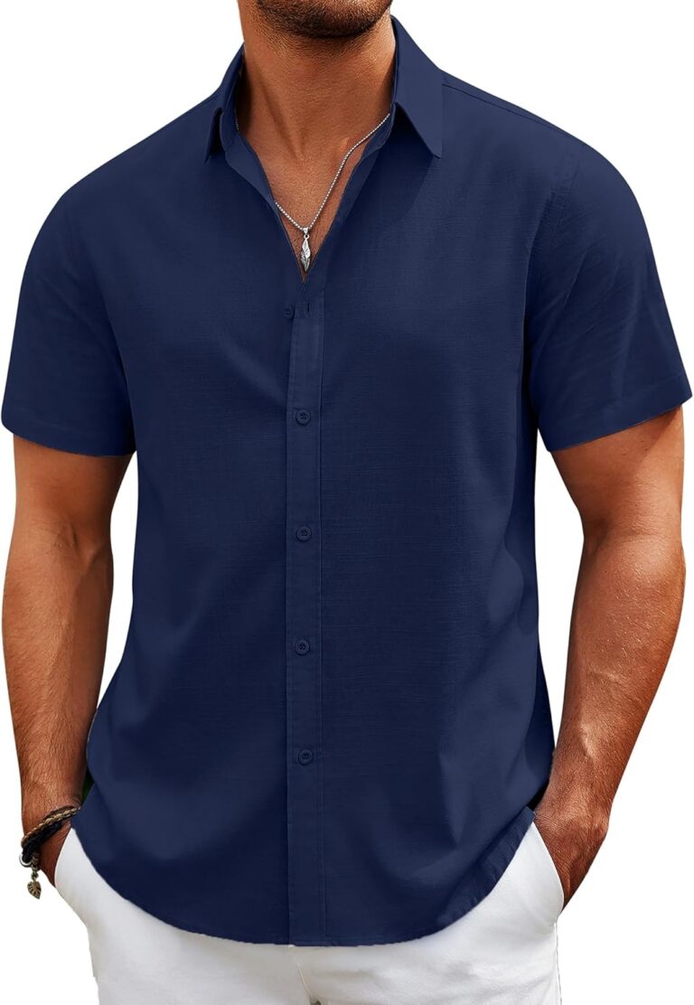 COOFANDY Mens Casual Beach Shirts Short Sleeve Button Down Shirts Summer Vacation Untucked Dress Shirts