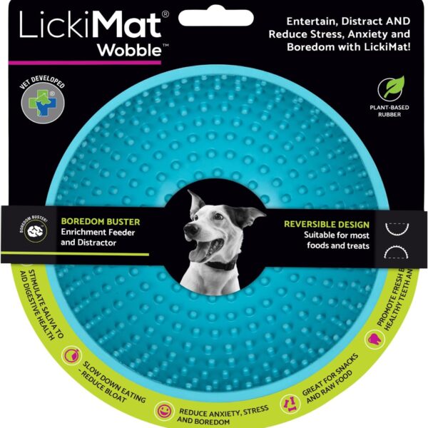 LickiMat Wobble, Dog Slow Feeder Bowl Lick Mat, Boredom Anxiety Reducer; Perfect for Food, Treats, Yogurt, or Peanut Butter. Fun Alternative to a Slow Feed Dog Bowl, Turquoise