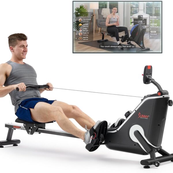 Sunny Health & Fitness Flip & Foldable Rower for Home with Long Slide Rail, Full-Body Rowing Workout, Low-Impact Joint-Friendly Exercise, Free SunnyFit Training App