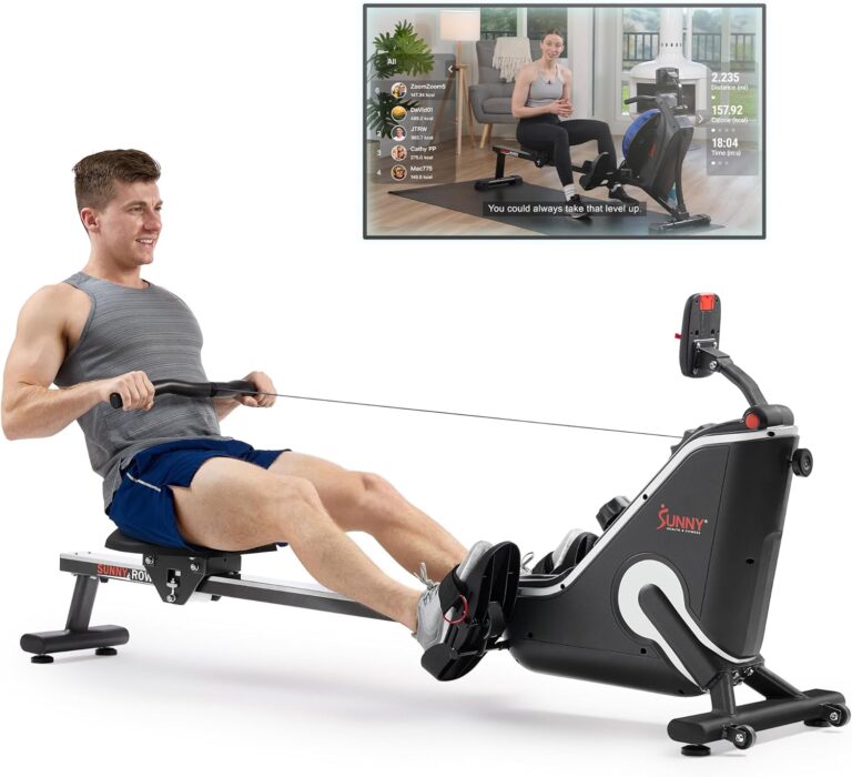 Sunny Health & Fitness Flip & Foldable Rower for Home with Long Slide Rail, Full-Body Rowing Workout, Low-Impact Joint-Friendly Exercise, Free SunnyFit Training App