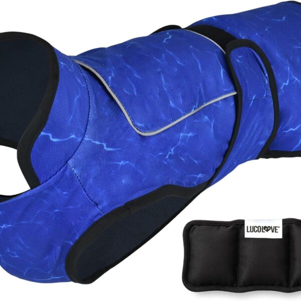 Dog Cooling Vest with Ice Pack  2-Layer Evaporative Cooling Jacket with High Collar, UV Protection & Size-Matched Ice Pack  Cooling Vest for Dogs for Hot Weather (Blue Aqua, X-Small)