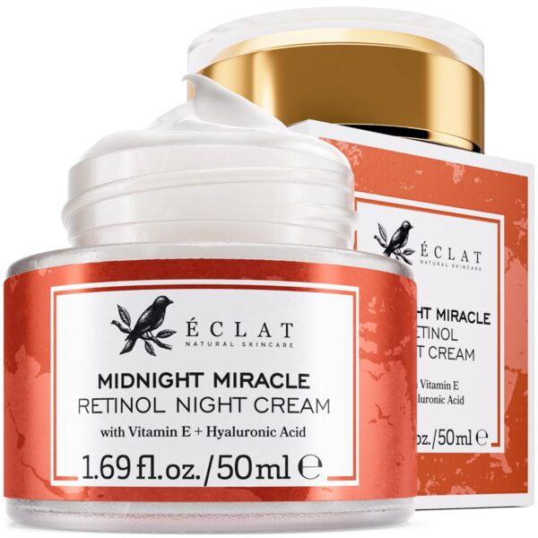 Eclat Skincare Retinol Night Cream  Renewing Retinol Cream for Face with Hyaluronic Acid  Anti Aging to Smooth Wrinkles & Fine Lines - Firming & Hydrating Face Moisturizer for Women & Men 50 ml