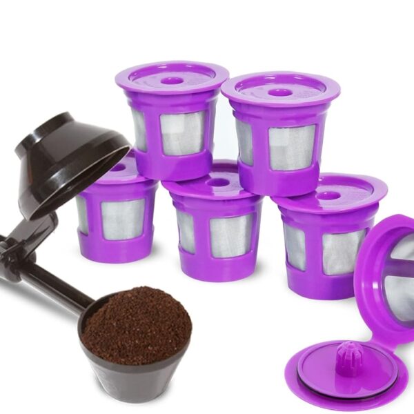 2-Item Bundle: 6-Pack Cafe Save 1-Stream Reusable K Cup Coffee Filters + EZ-Scoop 2 Tbsp Scoop with Integrated Funnel, Refillable Pod Capsule For Use with Keurig & Select Single Cup Coffee Maker