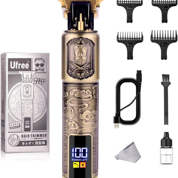 Ufree Professional Beard Trimmer for Men, Zero Gapped T-Blade Hair Clipper & Mustache Trimmer Kit with LCD Display, Precision Edgers for Haircut & Grooming, Barber-Grade Electric Shaver, Gifts for Men