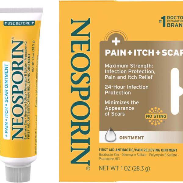 Neosporin + Pain, Itch & Scar, First Aid Triple Antibiotic Ointment for Infection Protection and Wound Care with Maximum Strength Pain and Itch Relief, Helps Minimize The Appearance of Scars, 1 oz