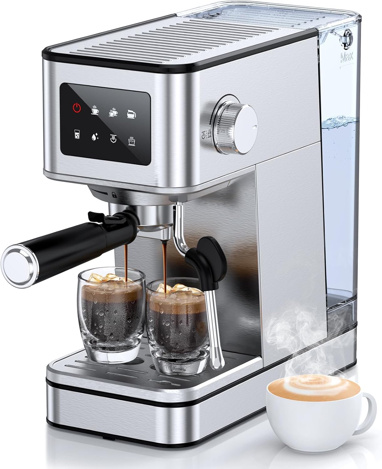 Espresso Machine with Milk Frother, 20 Bar Compact Espresso Maker with Touch Screen & 57.5oz Removable Water Tank for Home, Stainless Steel Coffee Machine for Cappuccino, Latte, Silver(updated) Espresso Machine with Milk Frother, 20 Bar Compact Espresso Maker with Touch Screen & 57.5oz Removable Water Tank for Home, Stainless Steel Coffee Machine for Cappuccino, Latte, Silver(updated)