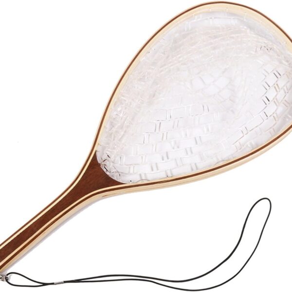 Fashionwu Fly Fishing Landing Net Trout Fishing Net, Soft Rubber Catch and Release Fish Net with Wooden Handle Frame, Gifts for Him