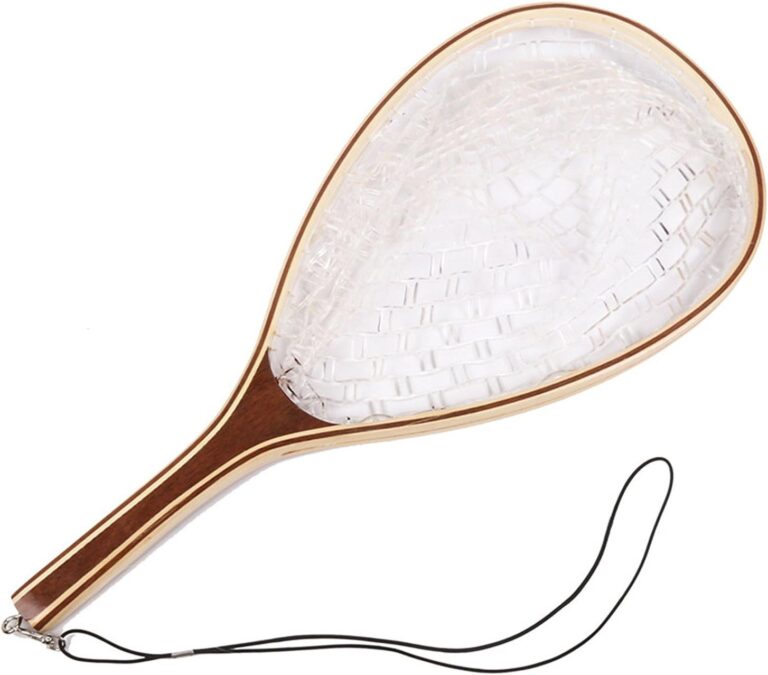 Fashionwu Fly Fishing Landing Net Trout Fishing Net, Soft Rubber Catch and Release Fish Net with Wooden Handle Frame, Gifts for Him