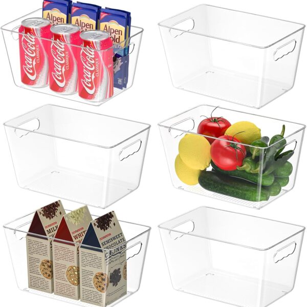 BALEINE Clear Plastic Storage Bins, Pantry Organization, BPA Free Stackable Refrigerator Organizers and Storage with Handles for Kitchen Fridge Cabinet Bathroom (6PK, 9.5x5.5x4.5)