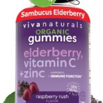 Viva Naturals Organic Sambucus Elderberry Gummies for Adults (120 Count) - 3in1 Black Elderberry Vitamin C and Zinc Immune Support Gummies, Chewable Elderberry Supplements, Zinc Immunity Gummies