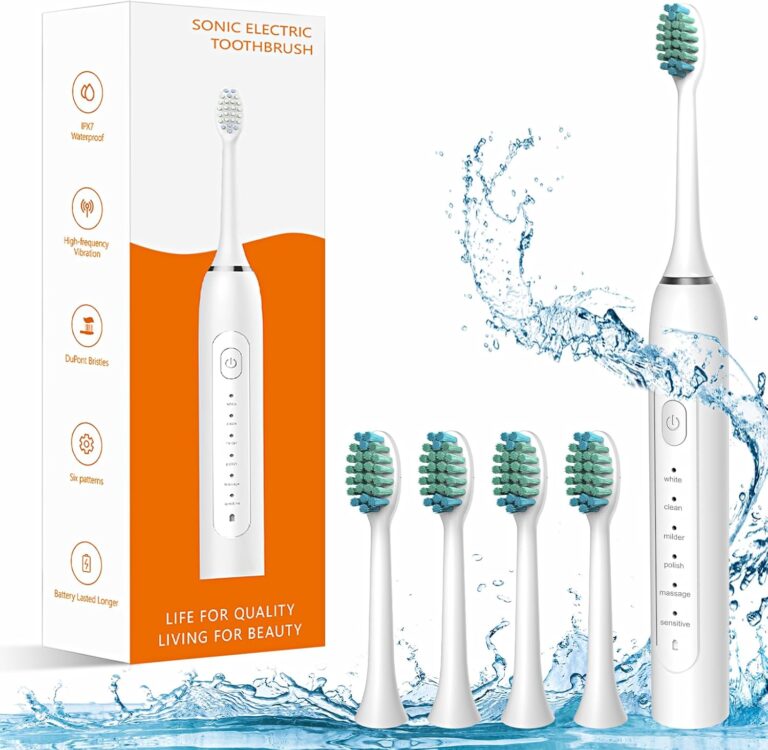 Waterproof Sonic Electric Toothbrush for Adults - 6 Modes with Pressure Sensor, Smart TimerRechargeable Toothbrushes with 4 Brush Heads,Whitening & Sensitive Teeth Care 30 Days Long Battery Life