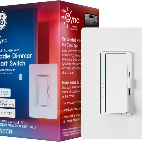 GE Cync Paddle Dimmer Smart Switch, Highly Customizable Dimmer Switch, Works with Alexa and Google Home, Matter Compatible, Easy to Install Smart Light Switch (1 Pack)